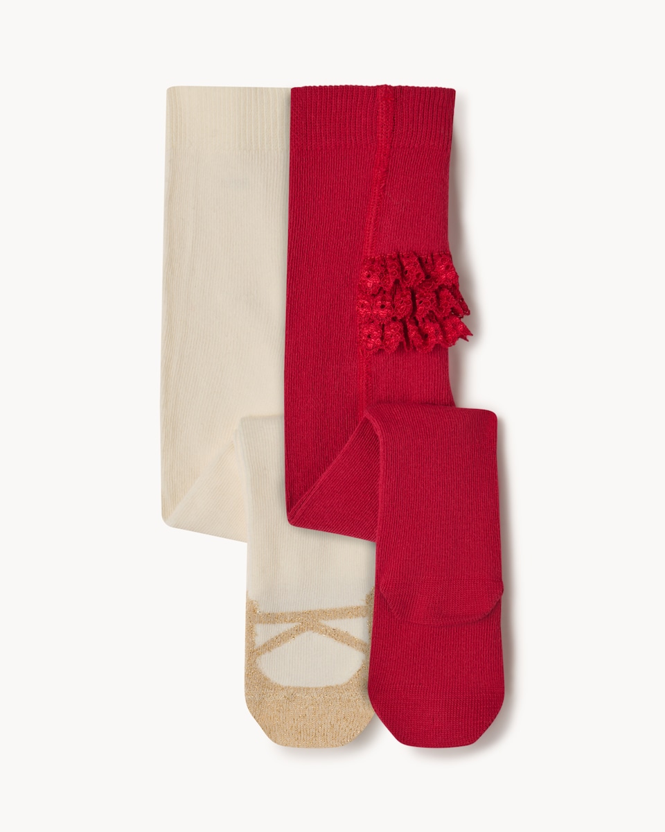 F&F Baby 2-Pack Cotton Rich Frill Tights in Red