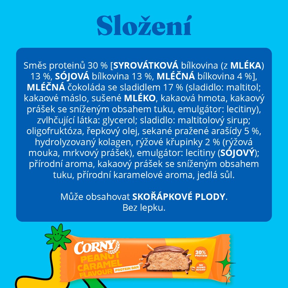 Obrázek 1 pro produkt CORNY proteinová tyčinka 30% arašídy-karamel 50g