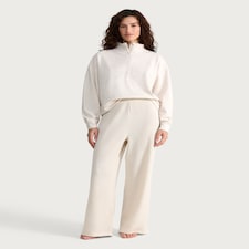 F&F 2-Piece Ribbed Half Zip Top and Bottoms Pyjama Set in Neutral