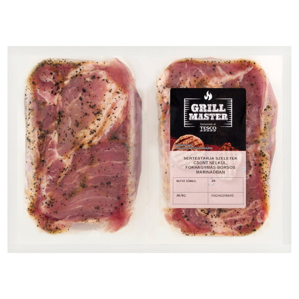 Grill Master sertéstarja szeletek csont nélkül, fokhagymás-borsos marinádban 600 g