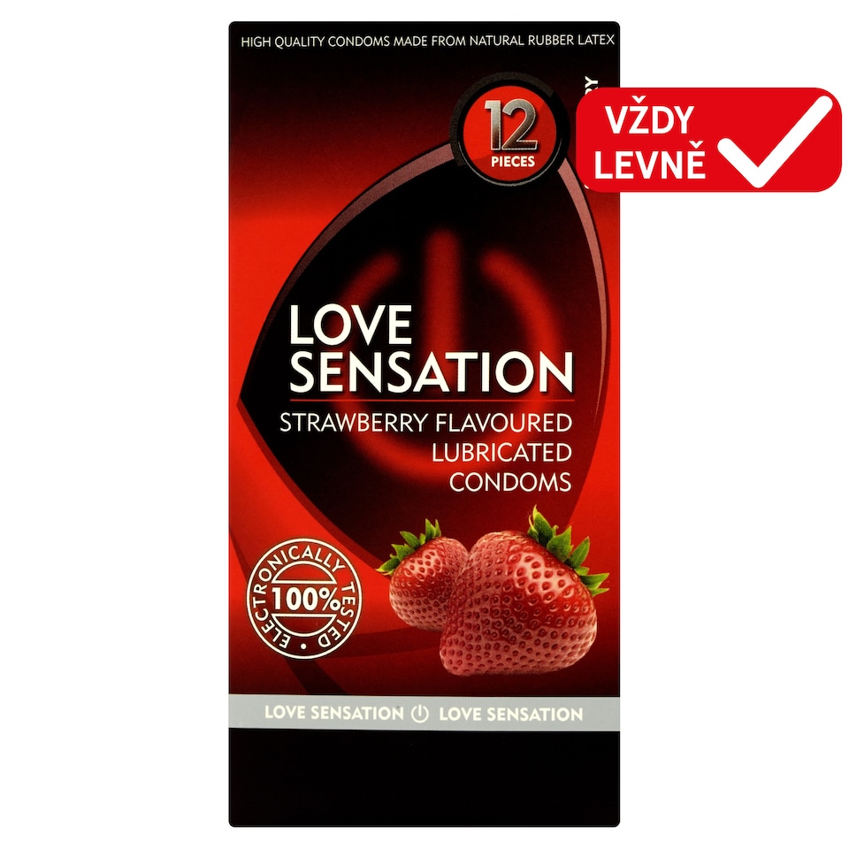 Love Sensation Kondomy s rezervoárem s jahodovou vůní hladké 12 ks