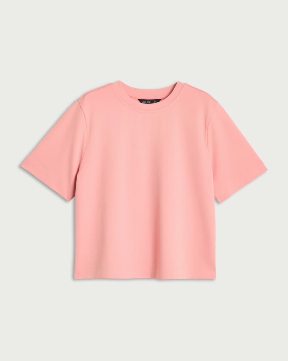 image 1 of F&F Pure Cotton Short Sleeved Crop Top in Coral