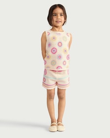 F&F Girls 2-Piece Cotton Rich Crochet-Look Top and Shorts Set in Cream