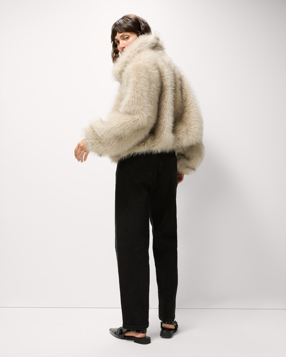 image 1 of F&F Faux Fur Aviator Jacket in Neutral