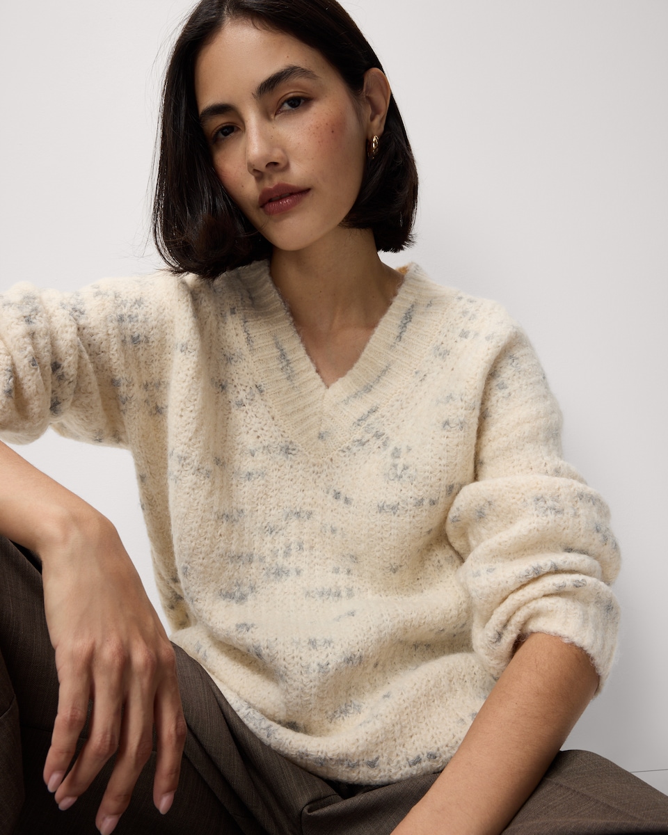 image 1 of F&F Textured V Neck Jumper with Wool in Cream
