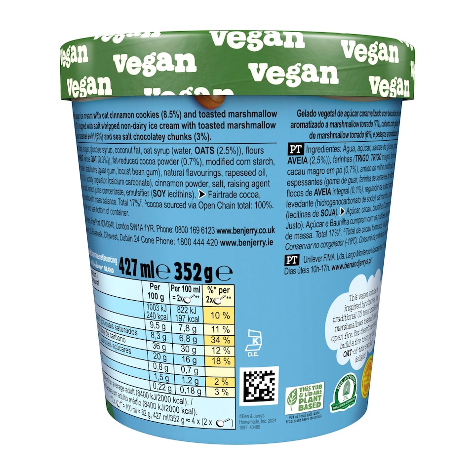 image 1 of Ben & Jerry's Sundae Oat Of This Swirled Non Dairy Ice Cream Tub 427ml