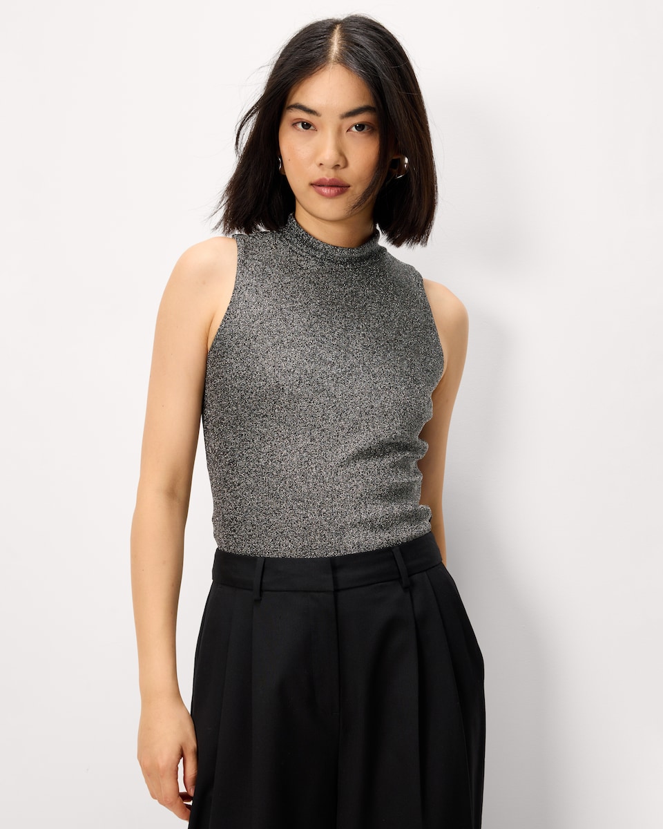 image 1 of F&F Glitter High Neck Vest in Black