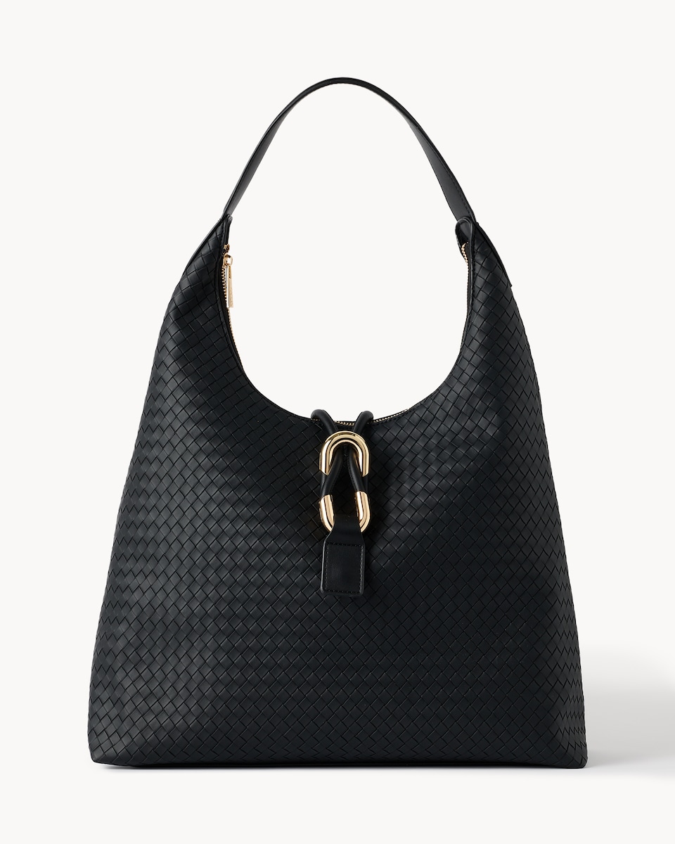 image 1 of SACHA Woven Shoulder Bag in Black