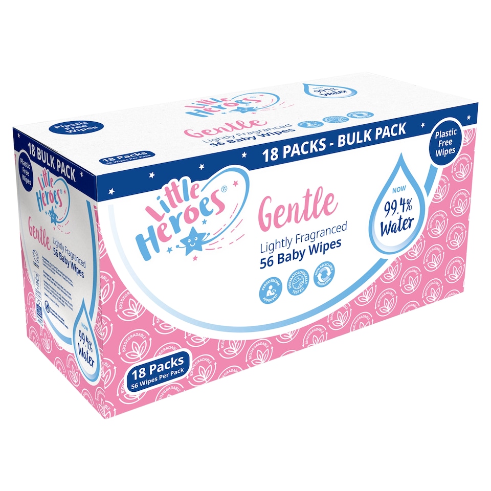 Little Heroes Gentle Lightly Fragranced 99% Water Baby Wipes 18 x 56 pack