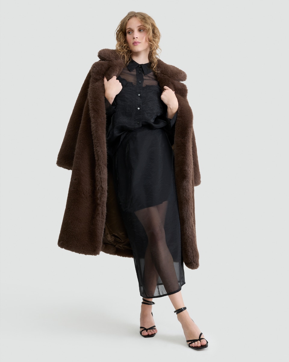 image 1 of F&F Organza Button Up Long Sleeved Shirt in Black