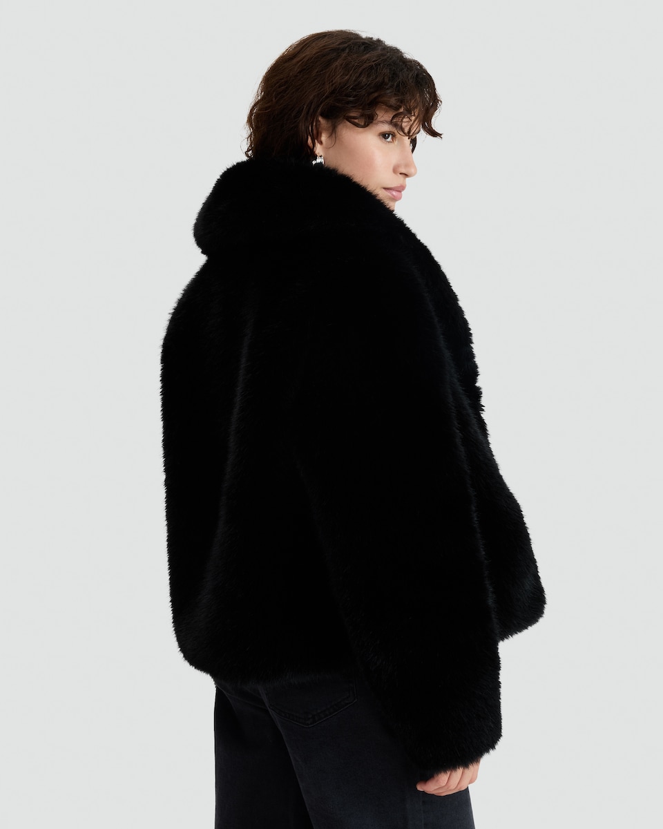 image 1 of F&F Faux Fur Jacket in Black
