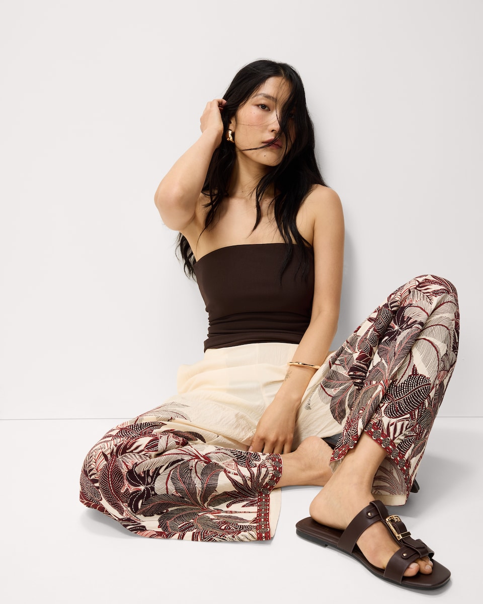 image 1 of The F&F Edit Leaf Print Wide Leg Trousers in Multi Red