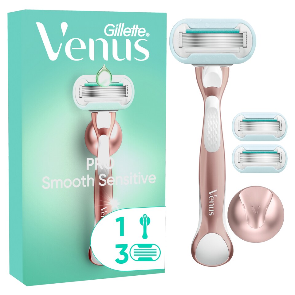 image 1 of Gillette Venus Deluxe Smooth Sensitive Rose gold Razor + 3 Blades