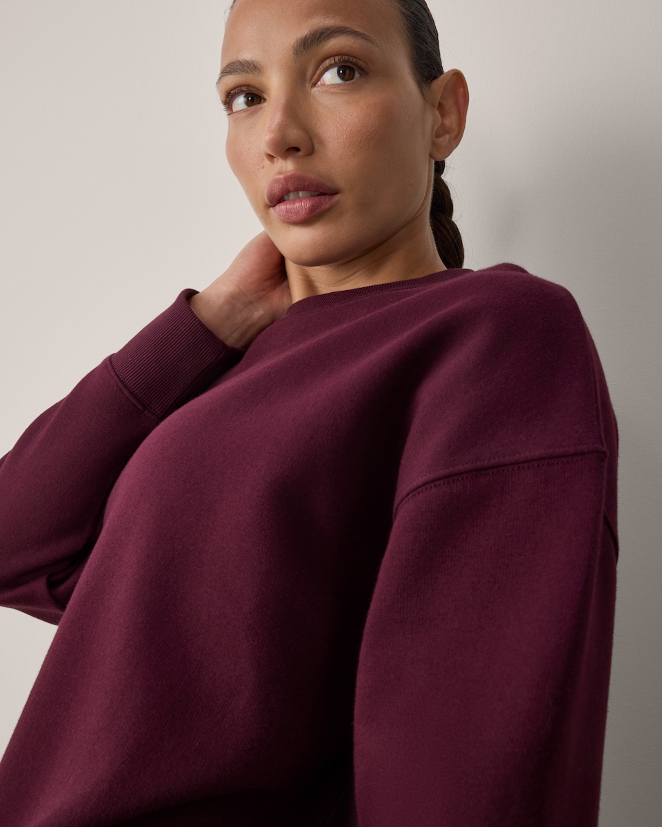 image 1 of F&F Cotton Rich Crew Neck Co-ord Sweatshirt in Burgundy