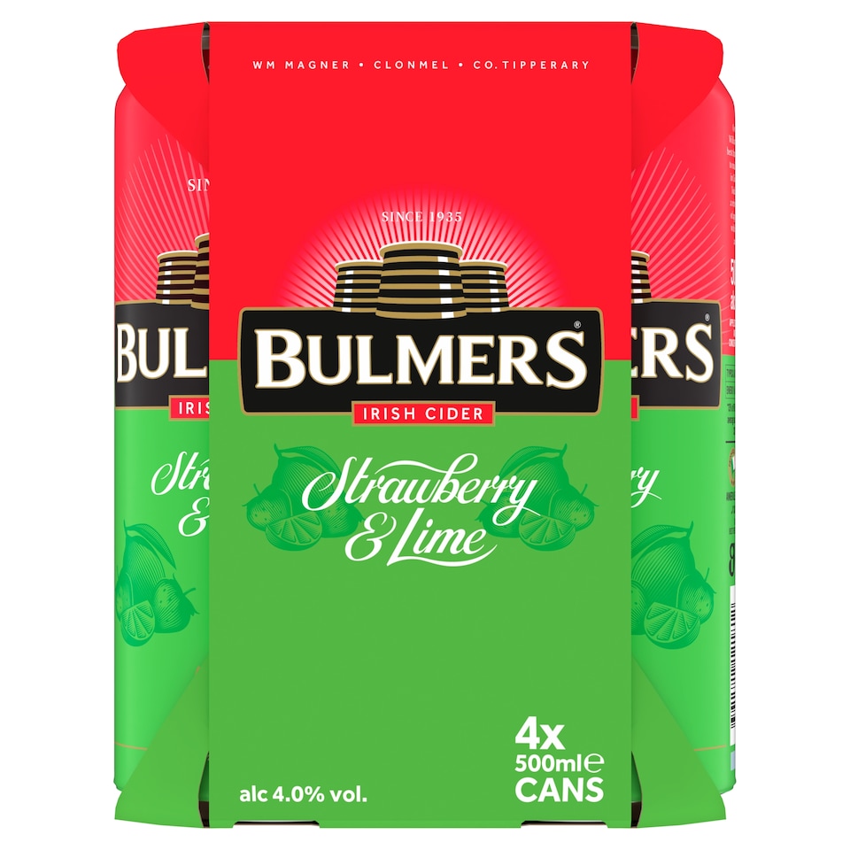 image 1 of Bulmers Strawberry And Lime Irish Cider 4 X 500Ml