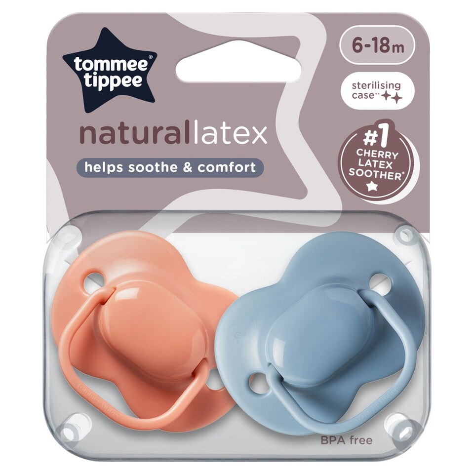 image 1 of Tommee Tippee Cherry Latex Soother, 6-18m Pack of 2