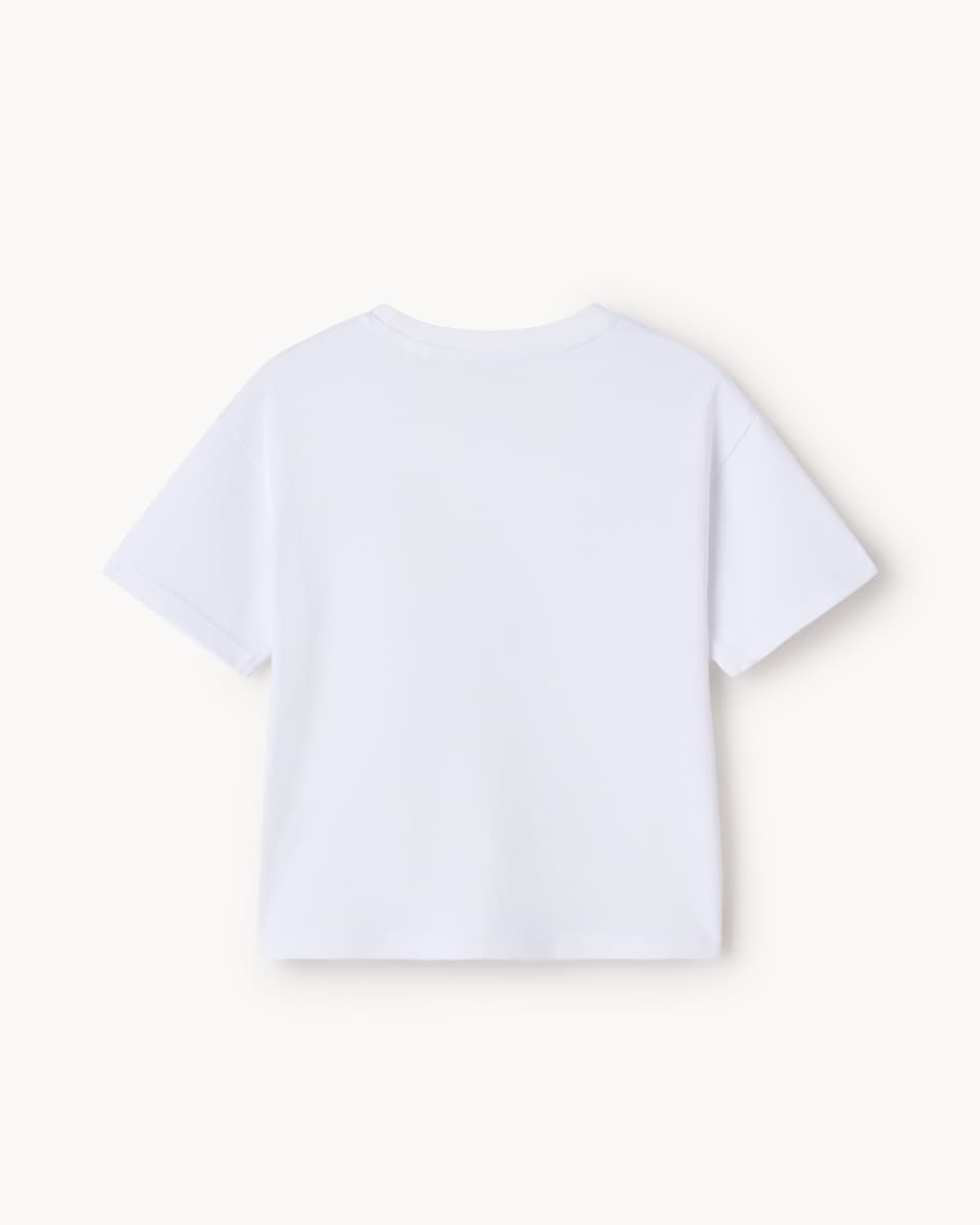 image 1 of F&F Girls Pure Cotton Bow Appliqué T-Shirt in Cream