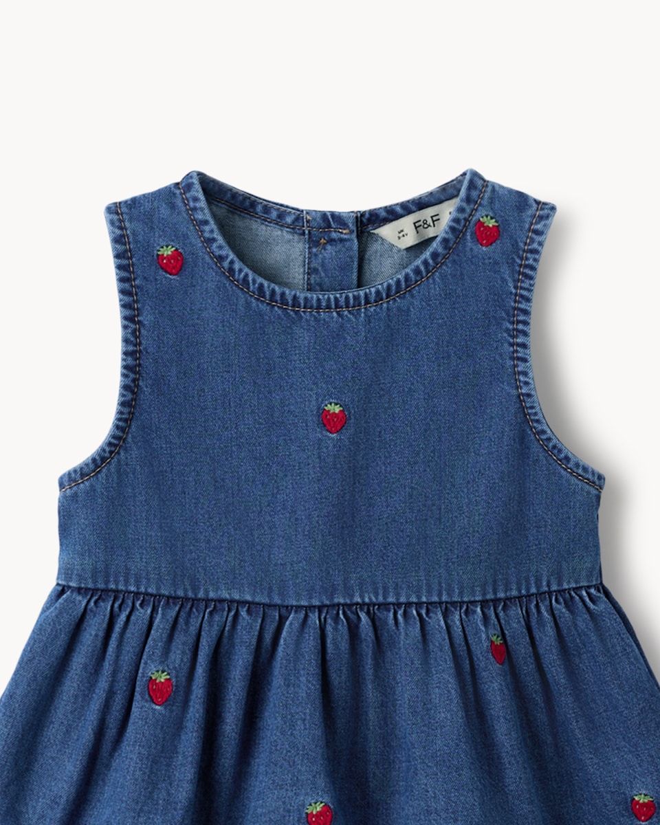 image 1 of F&F Girls Pure Cotton Embroidered Vest and Trousers Set in Blue