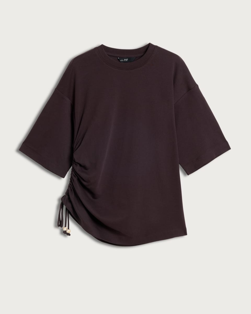 image 1 of F&F Pure Cotton Ruched Side T-Shirt in Purple