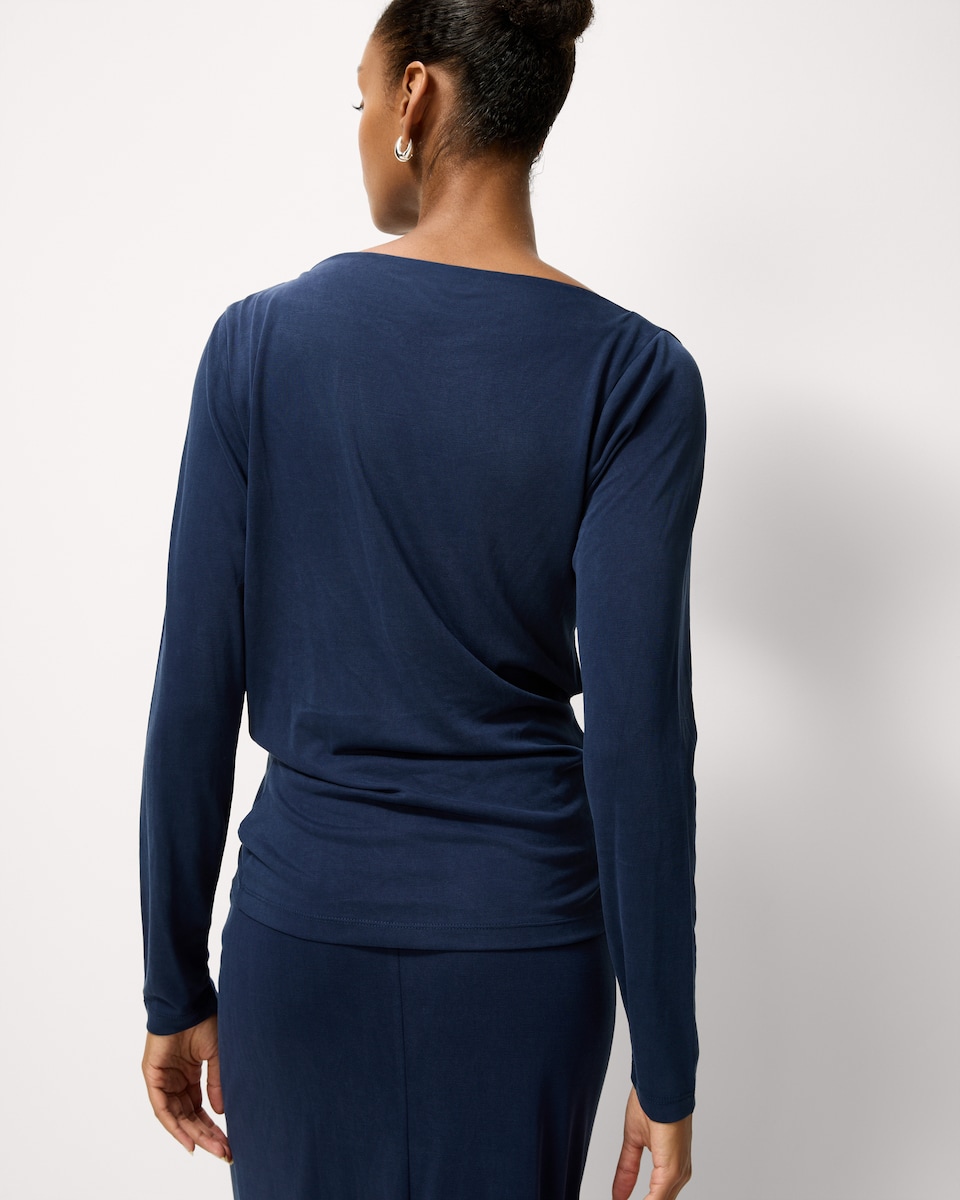 image 1 of F&F Ruched Long Sleeved Co-ord Top in Navy