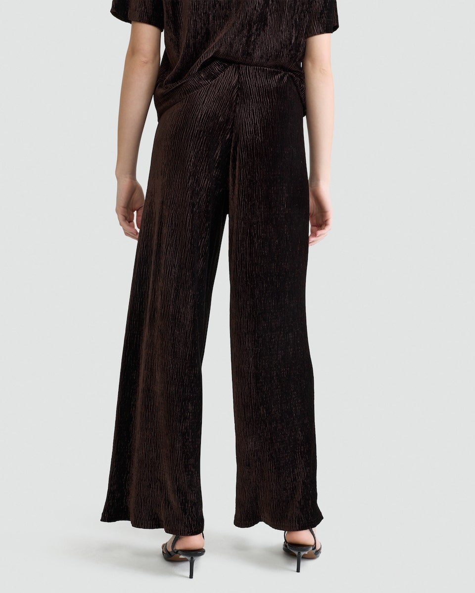 image 1 of F&F Velvet Textured Wide Leg Co-Ord Trousers in Brown