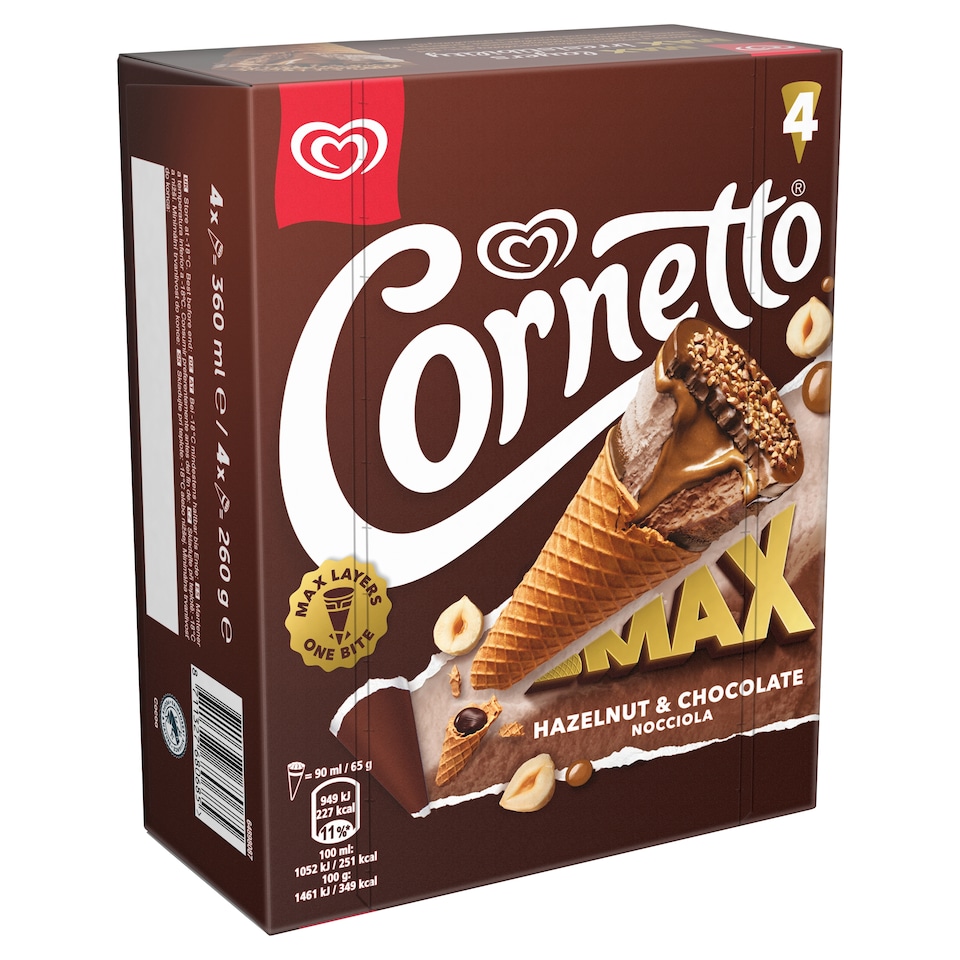 image 1 of Cornetto MAX Hazelnut&Chocolate zmrzlina 4 x 90 ml