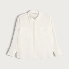 F&F Satin Long Sleeved Pocket Front Shirt in Cream