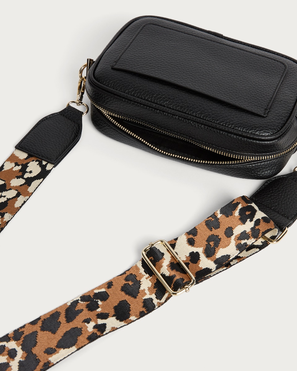 image 1 of SACHA Leopard Strap Crossbody Camera Bag in Black