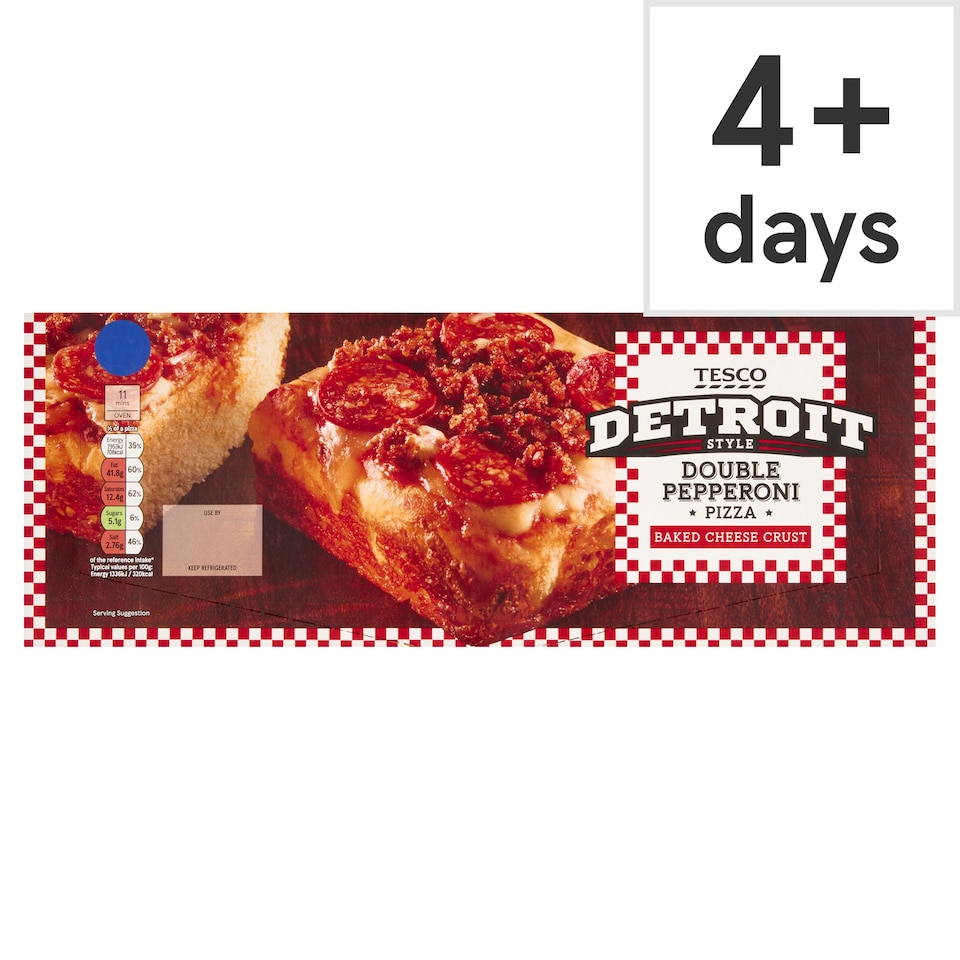TESCO DOUBLE PEPPERONI DETROIT STYLE PIZZA 463G