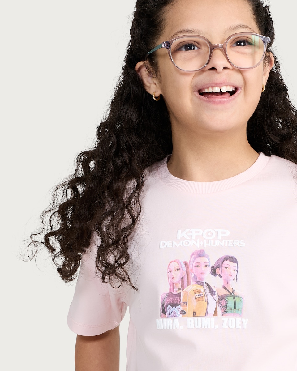 image 1 of K-Pop Demon Hunters Print Pure Cotton T-Shirt in Pink