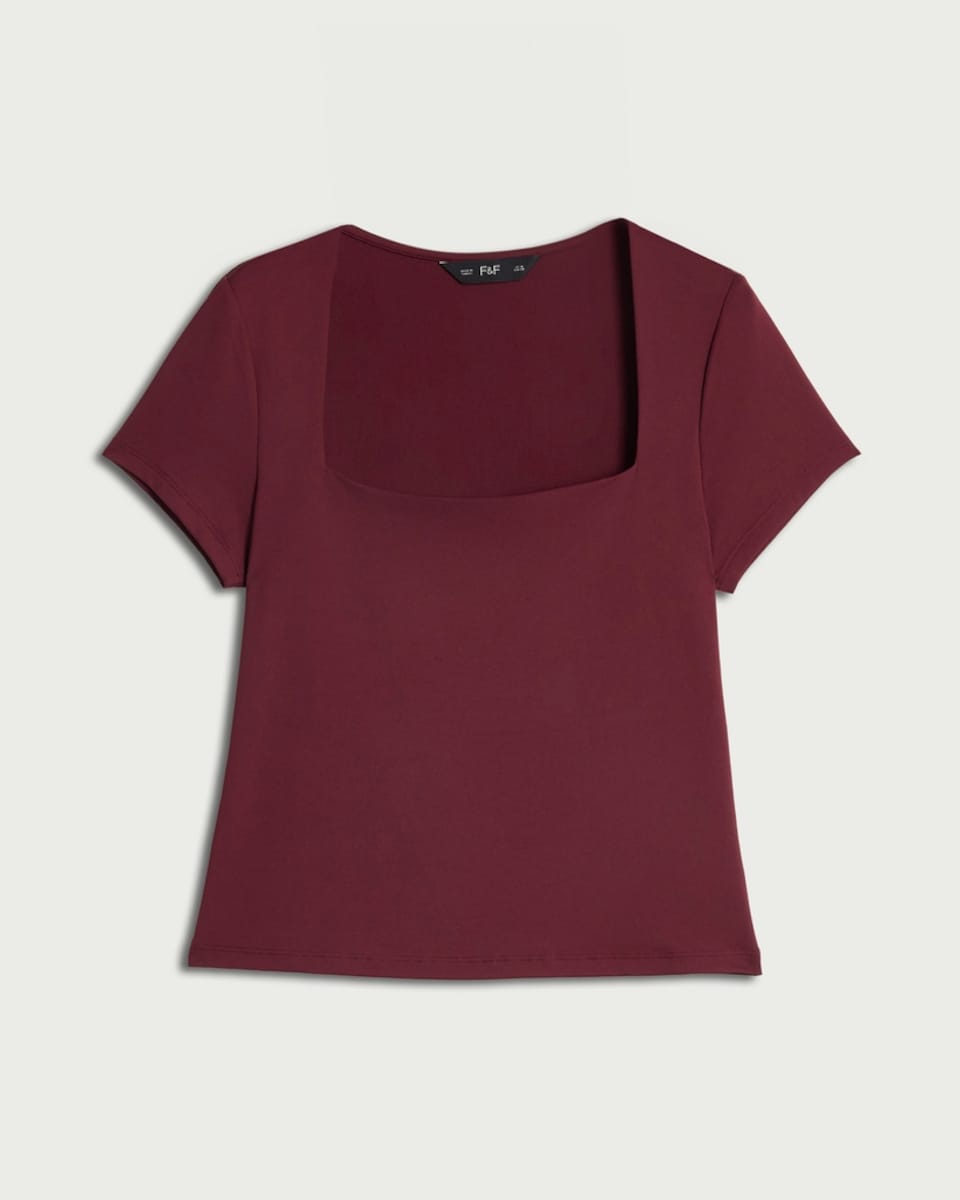 image 1 of F&F Polyamide Square Neck Short Sleeved Top in Purple