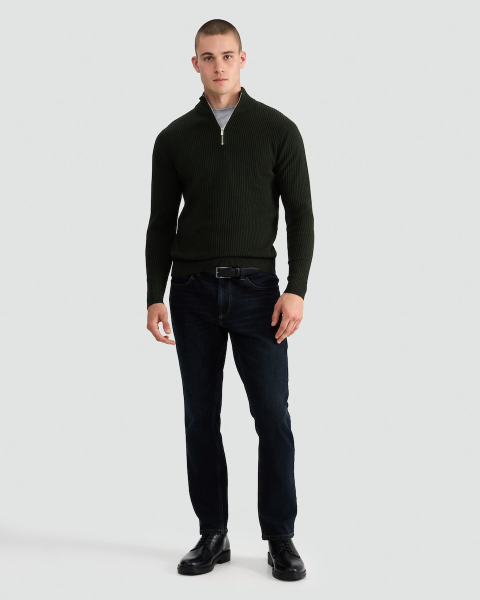 image 1 of F&F Pure Cotton Ribbed Half Zip Jumper in Khaki