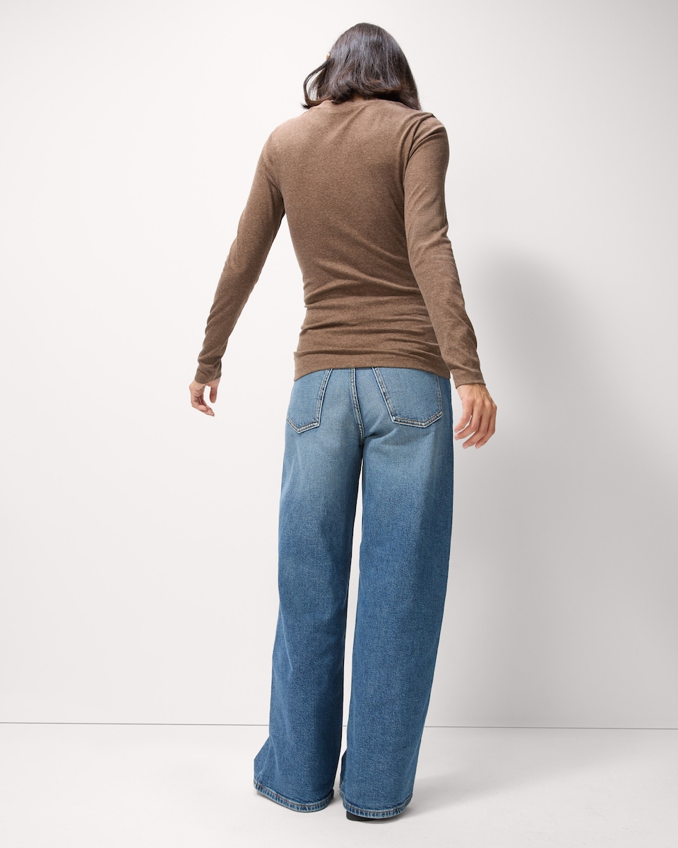 image 1 of F&F Cotton Rich Ribbed Long Sleeved Top in Neutral