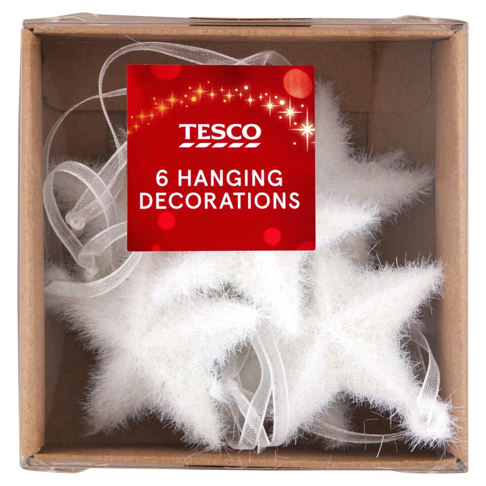 Tesco Fluffy Star Hanging Decoration 6 pcs
