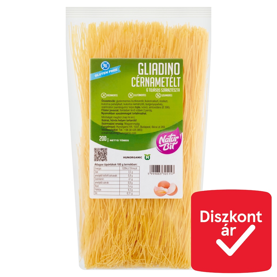 Naturbit Gliadino cérnametélt 6 tojásos száraztészta 200 g  1. kép