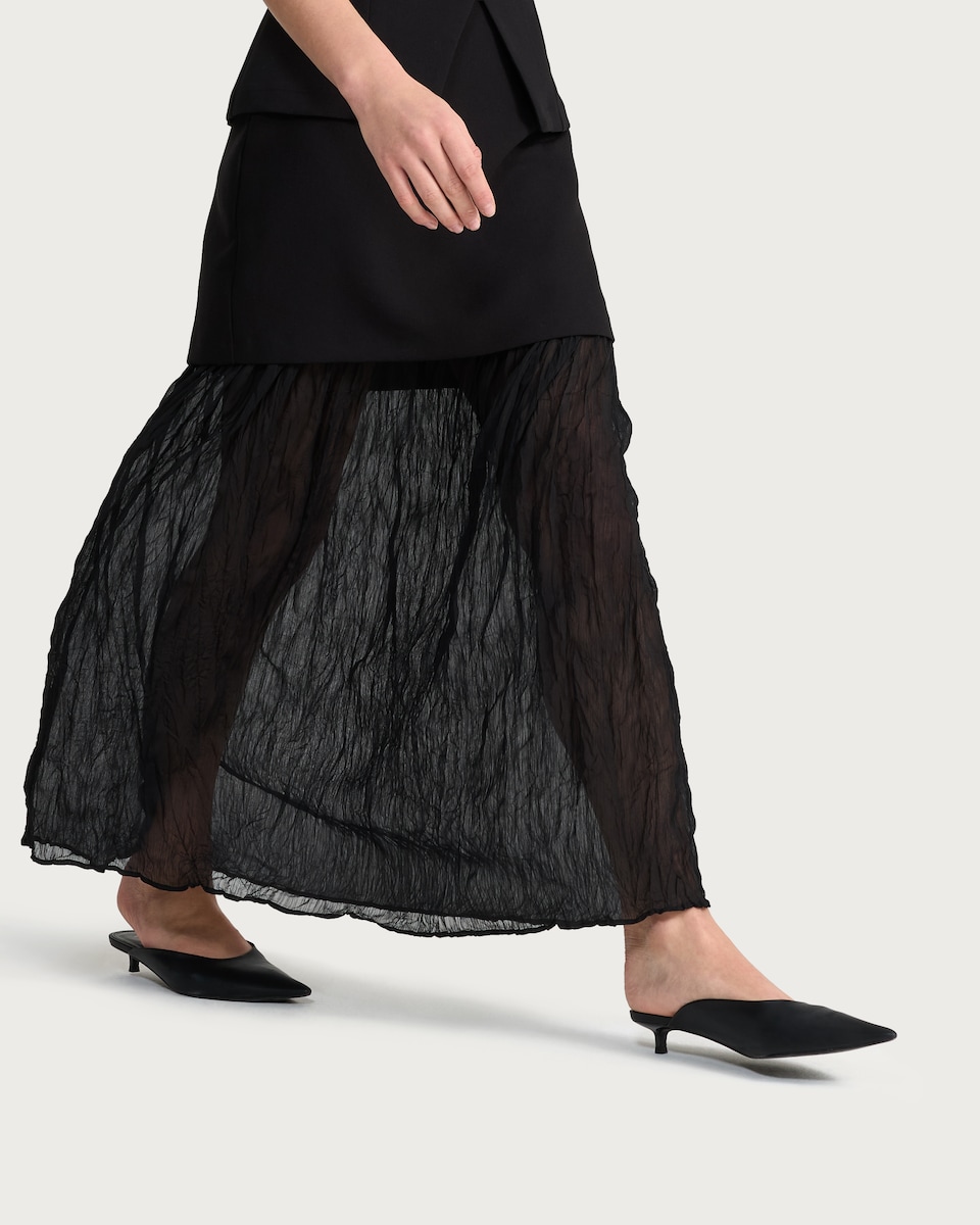 image 1 of F&F Crinkle Textured Layered Co-ord Midi Skirt in Black