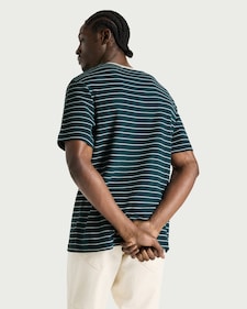 F&F Cotton Rich Heavyweight Stripe Print Short Sleeved T-Shirt in Green