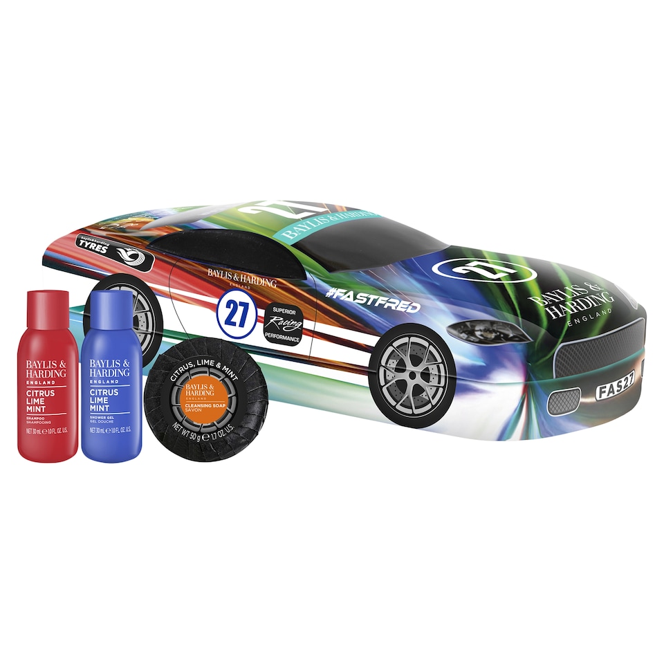 image 1 of Baylis & Harding Citrus, Lime & Mint Men's Race Car Tin Gift Set