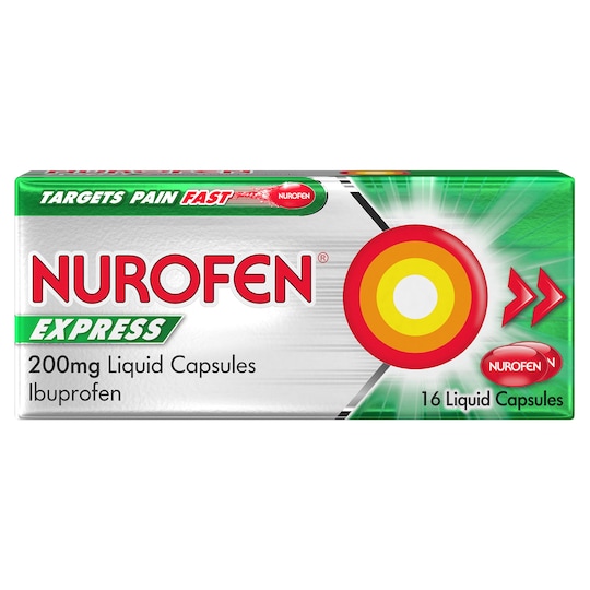 Nurofen Express Ibuprofen 200Mg Liquid Capsules 16S Tesco Groceries