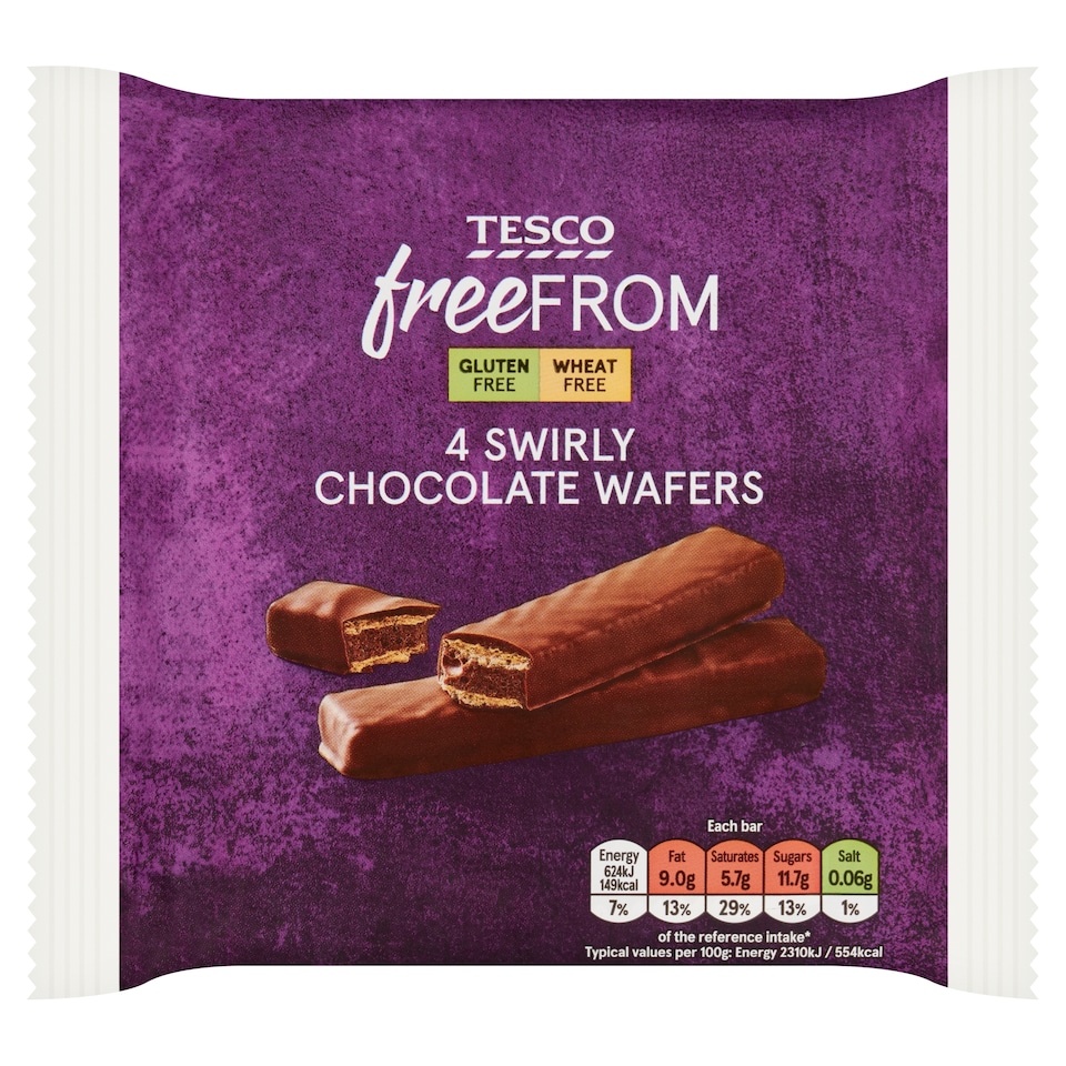 Tesco Free From Swirly Chocolate Wafers 4 Pack 27g