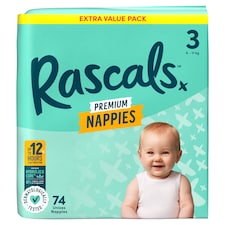 Rascal + Friends Premium Nappies Size 3, Jumbo 74 Pack