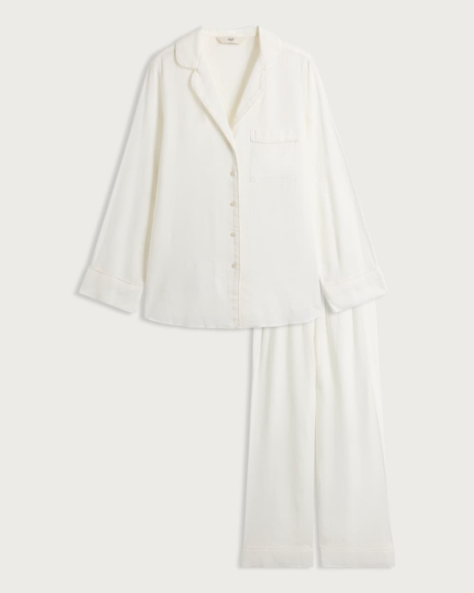 image 1 of The F&F Edit 2-Piece Revere Pyjama Set with Linen in White