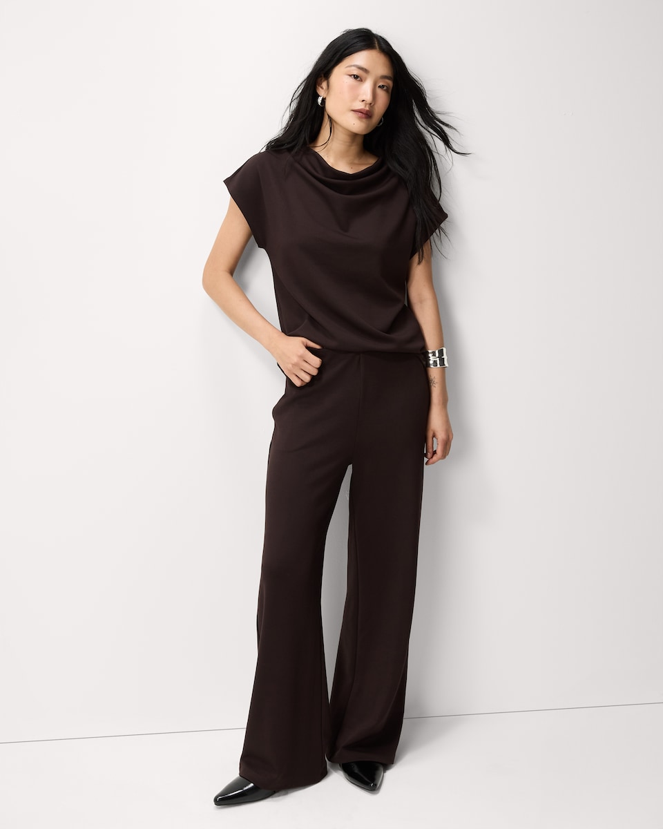 image 1 of F&F Cowl Neck T-Shirt in Brown