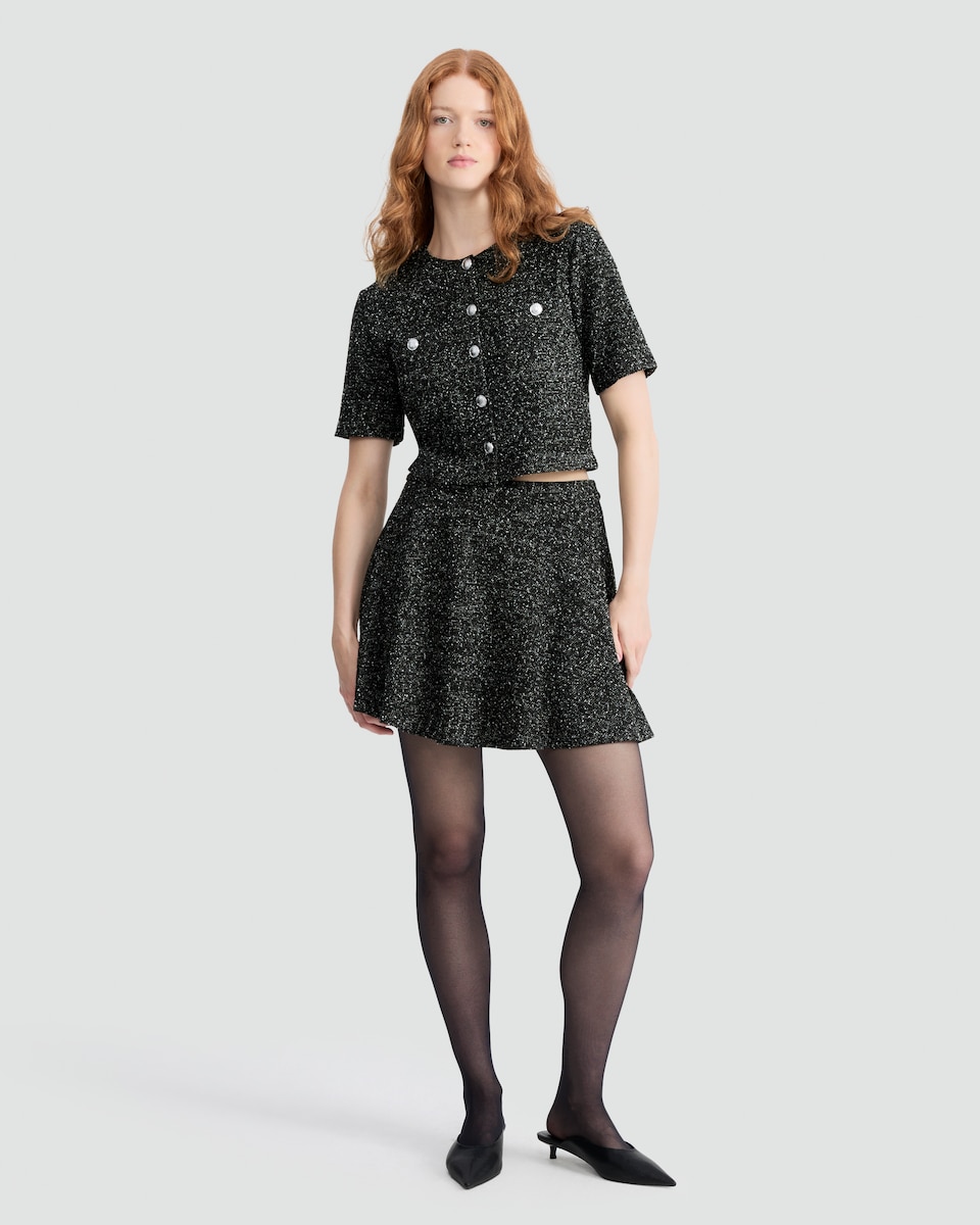 image 1 of F&F Boucle Textured Short Sleeved Jacket in Multi Black White