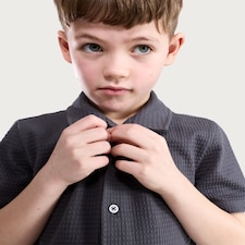 F&F Boys Cotton Rich Textured Short Sleeved Shirt in Grey