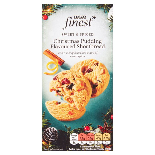Tesco Finest Christmas Pudding Flavoured Shortbread 150G Tesco Groceries