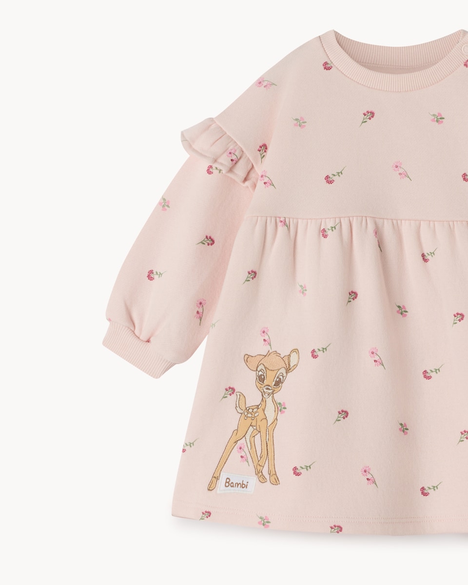 image 1 of Disney Bambi Cotton Rich Sweatdress and Tights in Pink