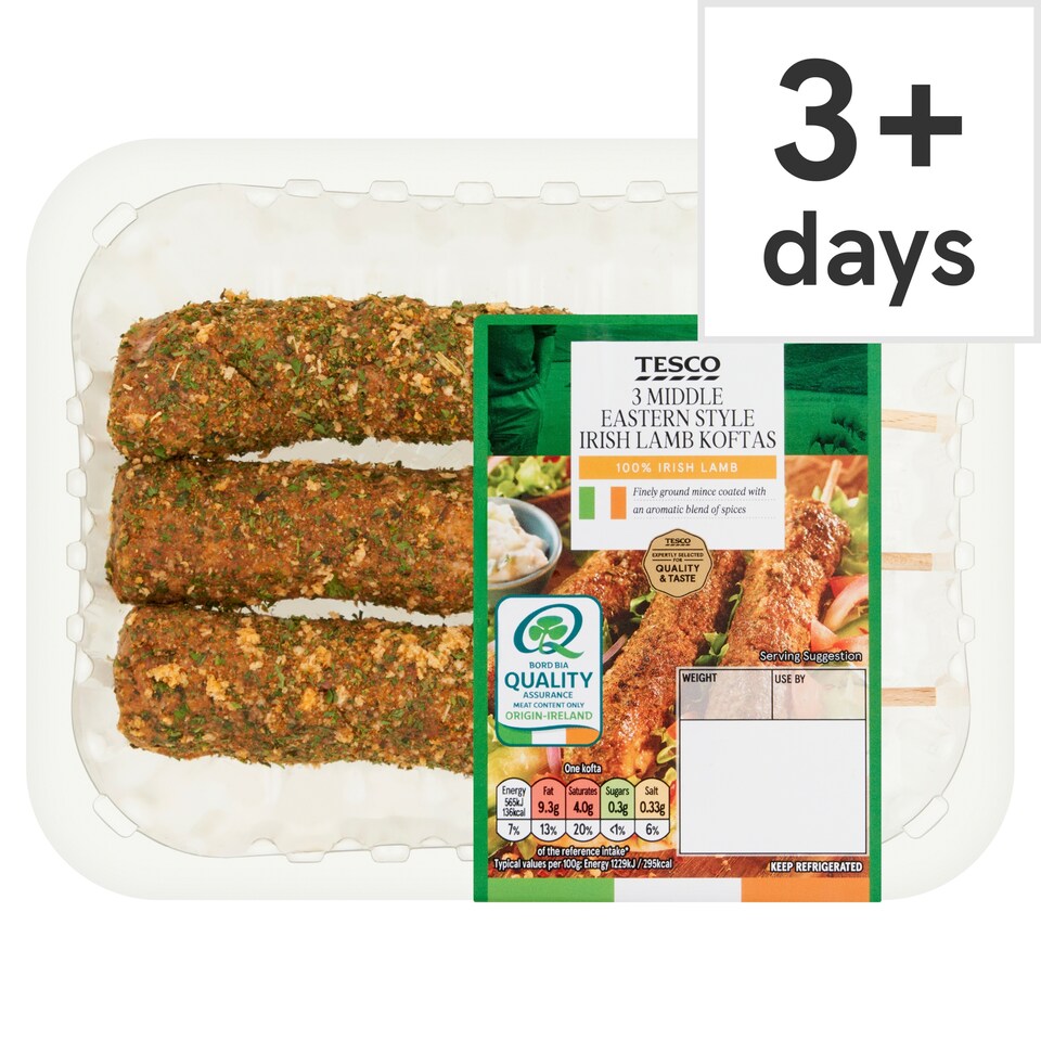 Tesco 3 Middle Eastern Style Irish Lamb Koftas 225g e