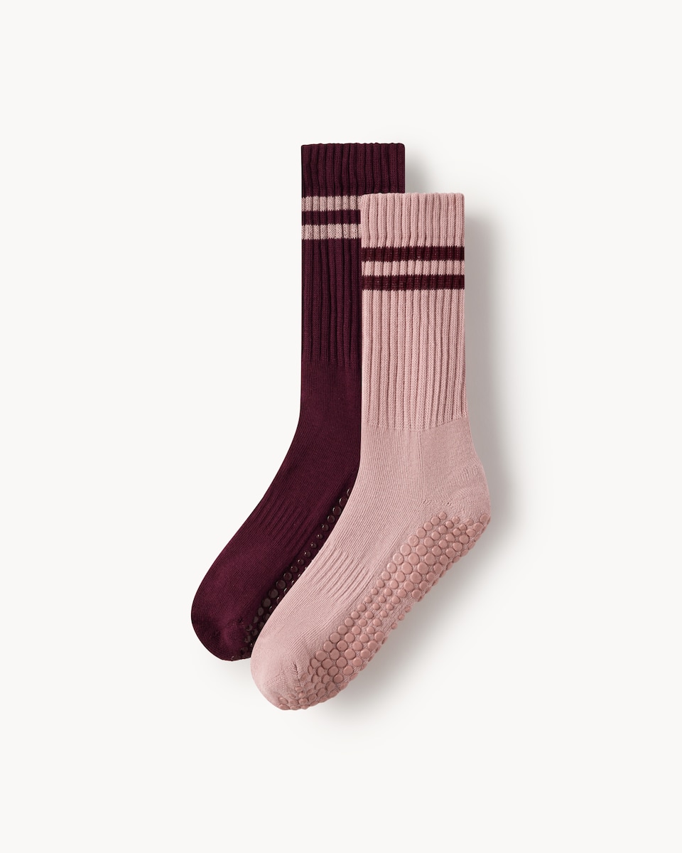 F&F Active 2-Pack Cotton Rich Grip Socks in Purple