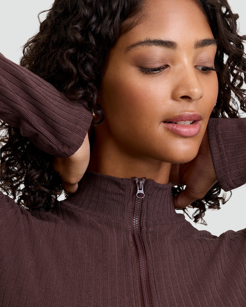 image 1 of OH ME OH MY Ribbed Zip Up Co-ord Jacket in Brown